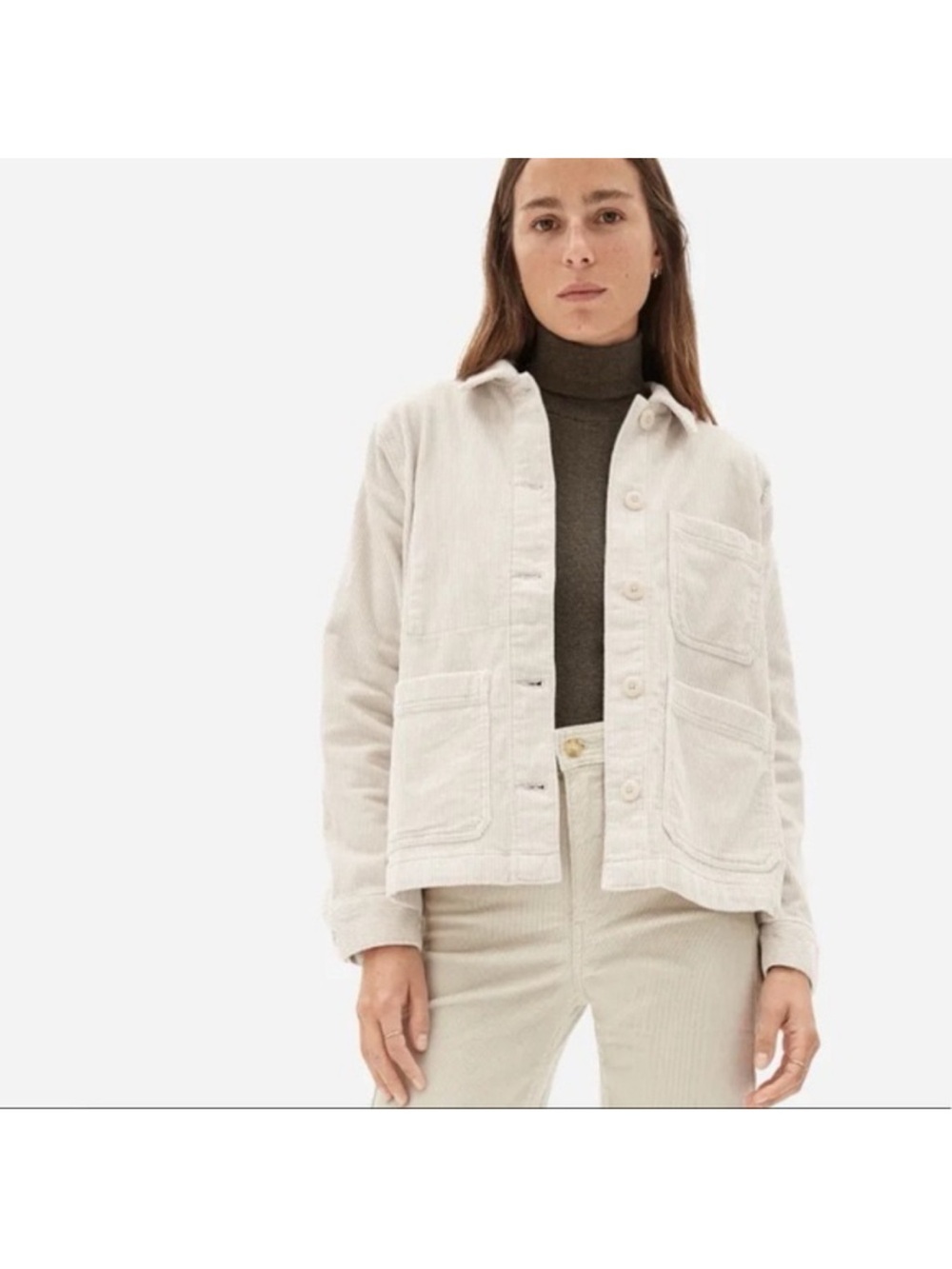 NWT Everlane Corduroy Chore Jacket Bone Ivory‎ Button Front Small
